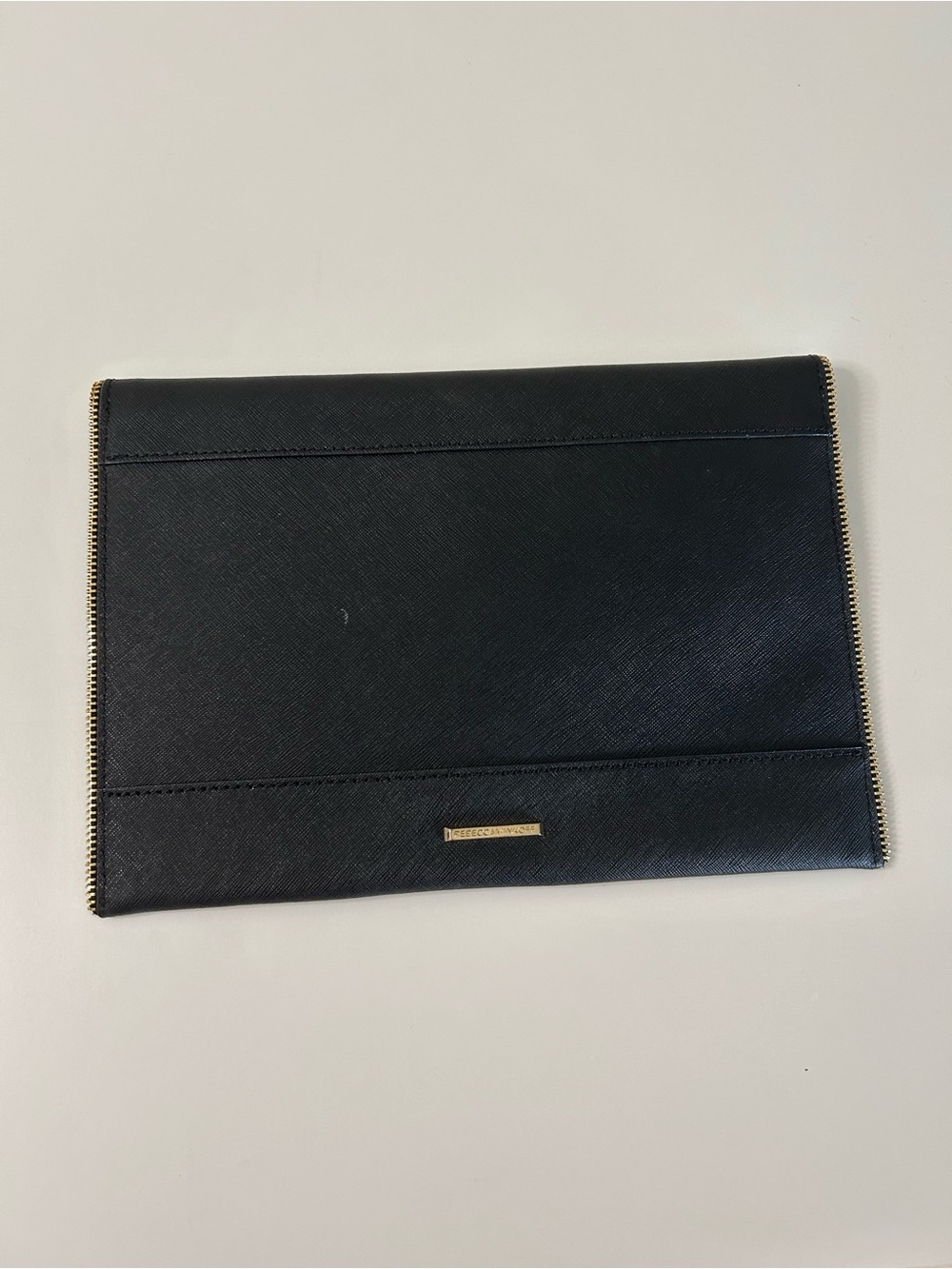 REBECCA MINKOFF Black Envelope Clutch with Gold‎ Trim Evening Bag - Picture 5 of 7